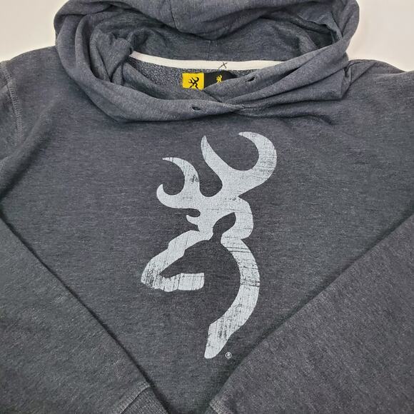 Browning Sportswear Men's Size L Hoodie Pullover Sweatshirt Logo Front Blue - Picture 5 of 9